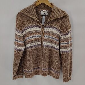 Tiara International Zip Up Sweater Size Large Large Collar Fair Isle Long Sleeve